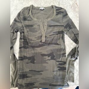 Splendid Olive and Dark Green Camo Waffle-Knit Henley Long Sleeve